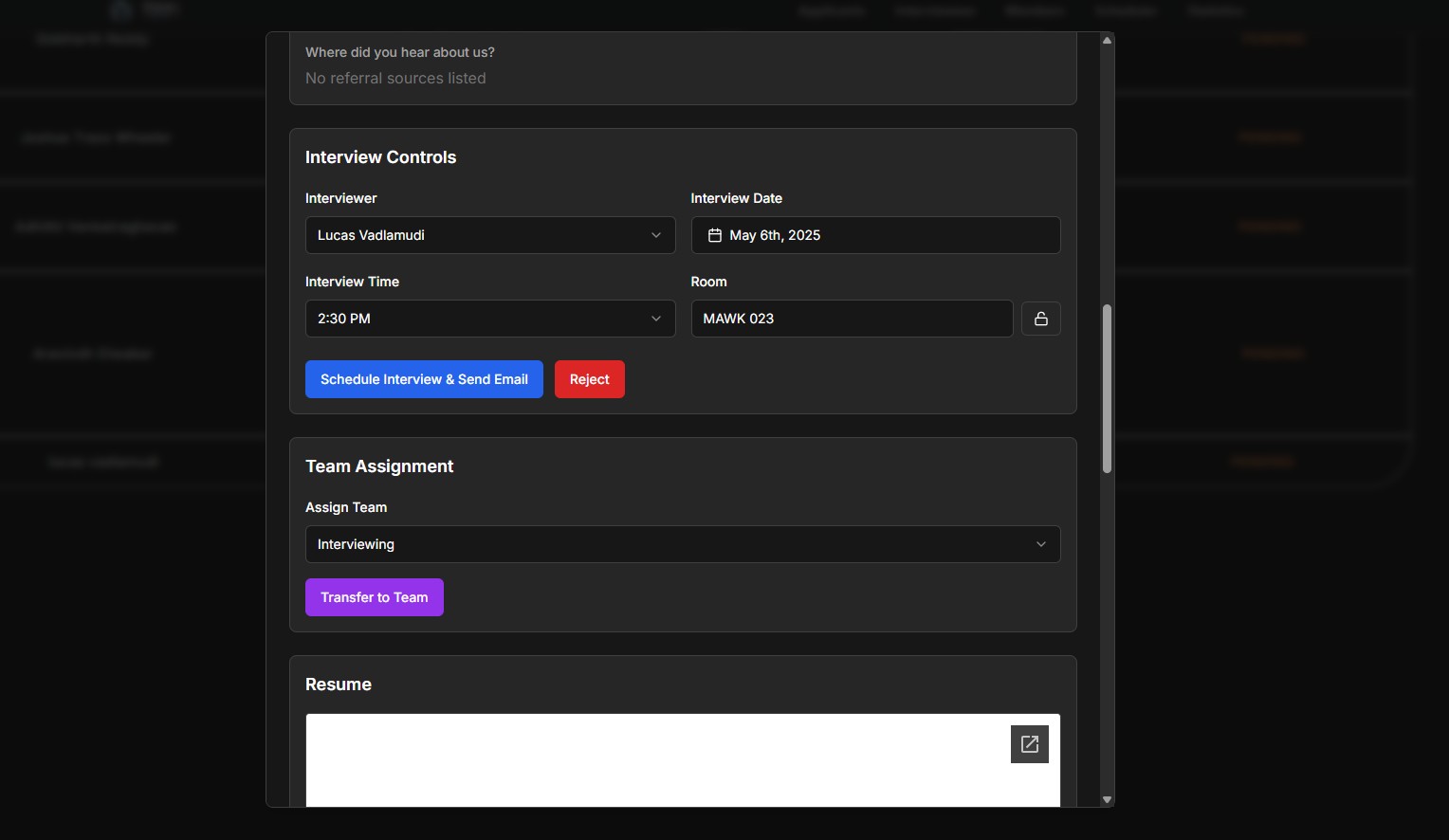 Applicant details modal