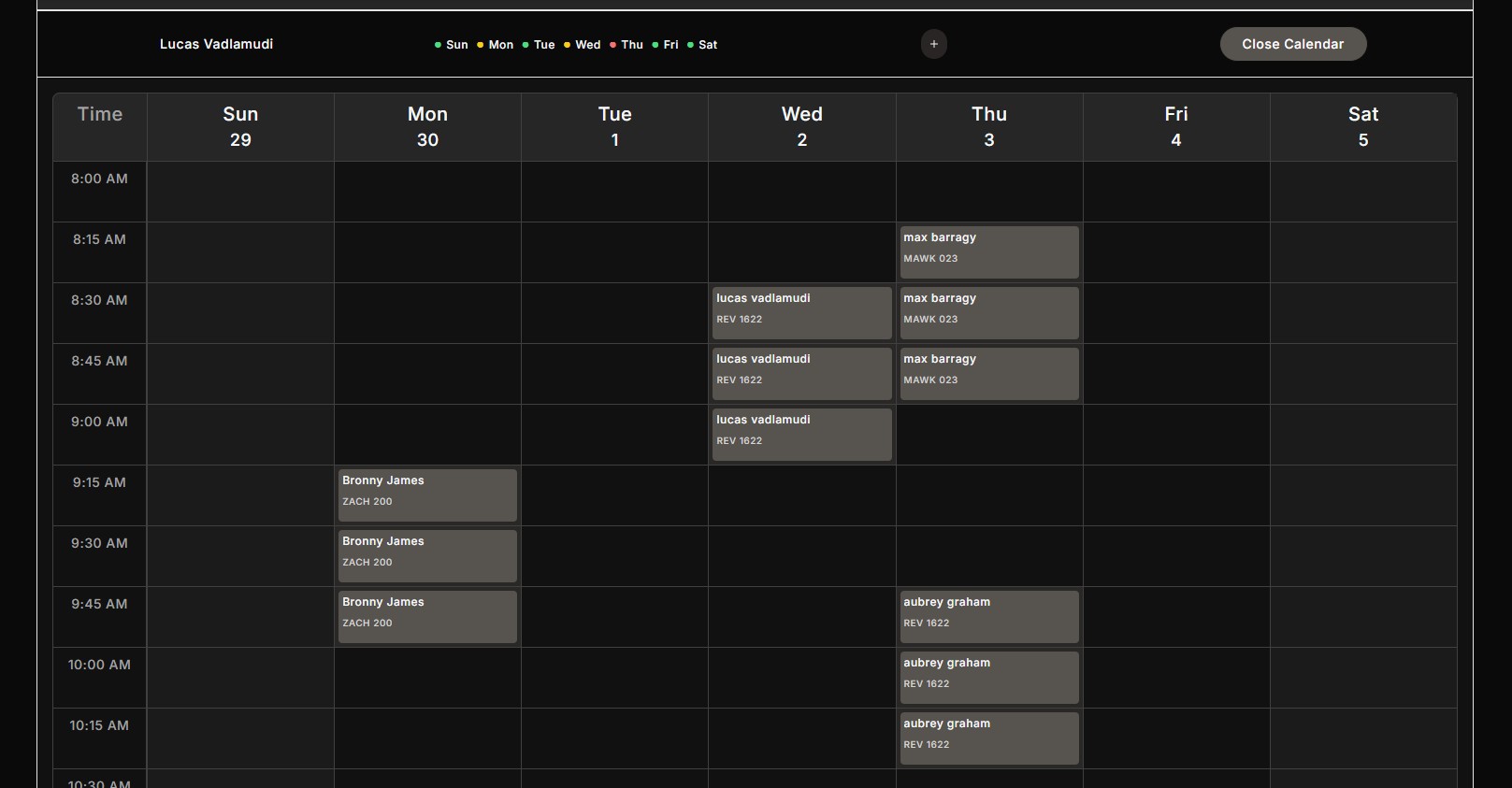 Availability calendar week view